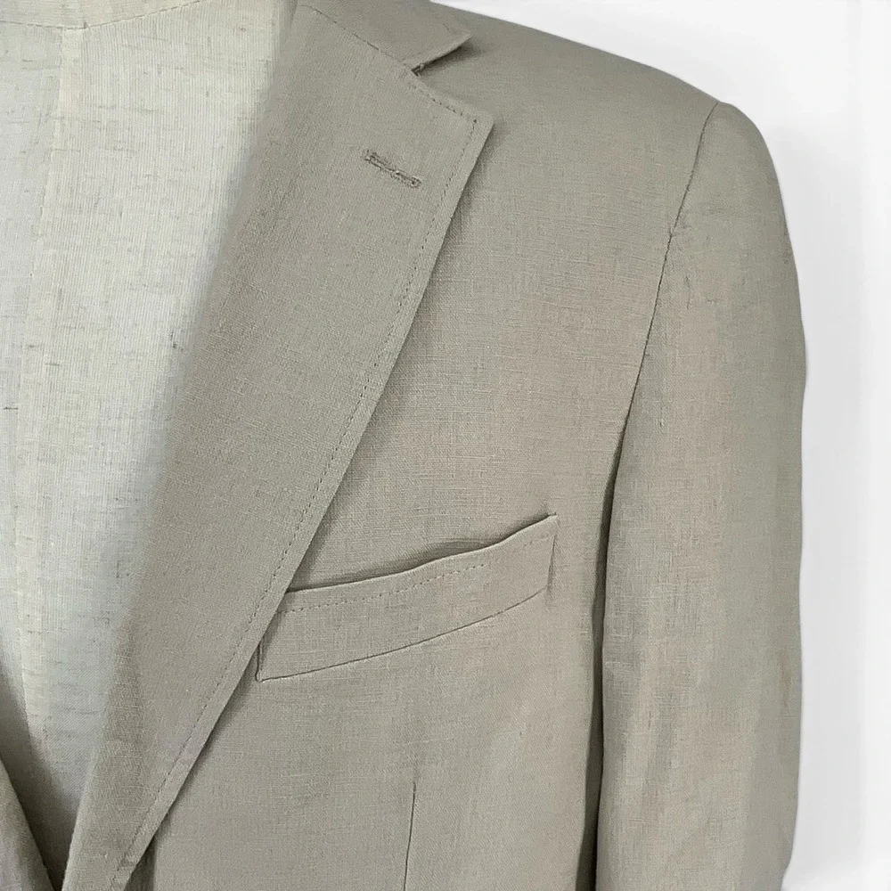 Alan Flusser Mens Tan Linen Blend‎ 2 Button Sport Coat Blazer Paisley Lining M